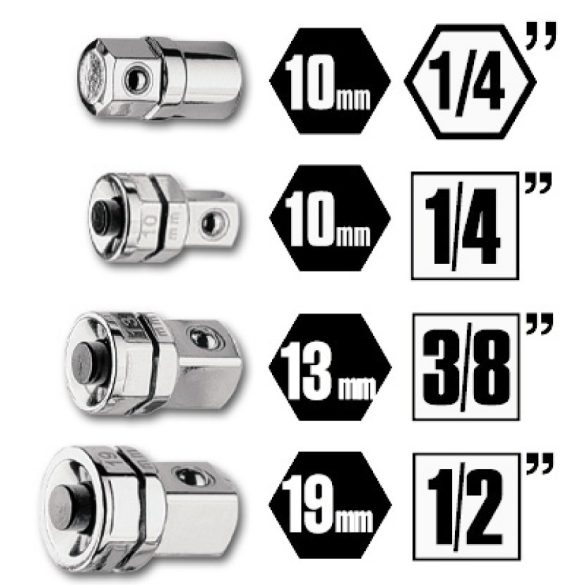 Beta 123/K4 Adapterkészlet racsnis kulcshoz , 4 darabos: : 1 Bitadapter 3 Adapter gyorscsatlakozóval 