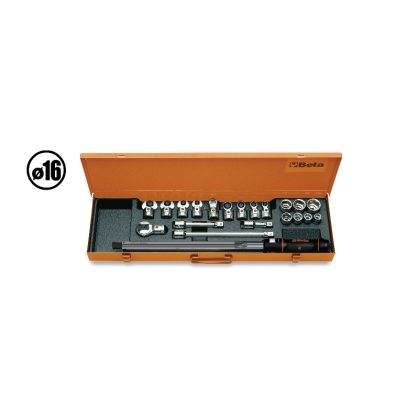 Beta 671N/C30 hengeres nyomatékkulcs készlet nyitott fém dobozban, Beta 668N/30 nyomatékkulcs és dugókulcs tartozékok