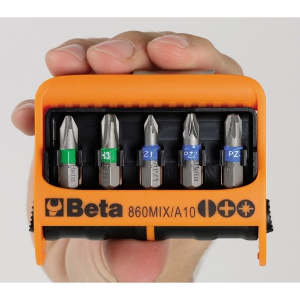 Beta 860TX/A10 10 csavarhúzóbetét és mágneses gyorslazítású betéttartó, műanyag dobozban