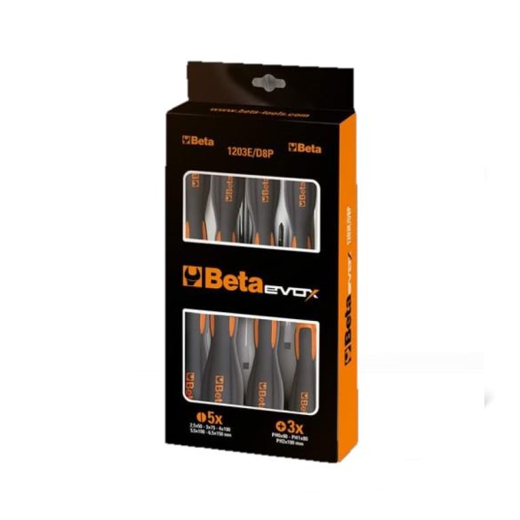 Beta 1203E/D8P Evox nyolcrészes professzionális csavarhúzó készlet lapos és keresztfejű kivitelben