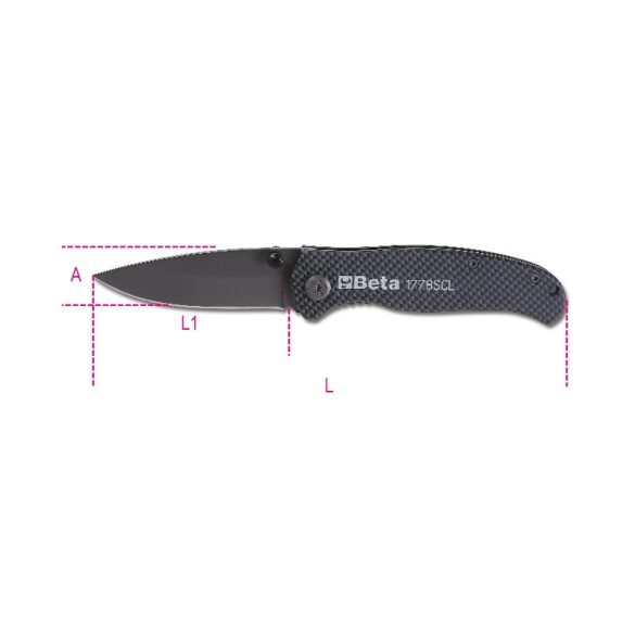 Beta 1778SCL Behajtható pengéjű kés soft carbon look kivitel penge edzett acélból tokkal szállítva