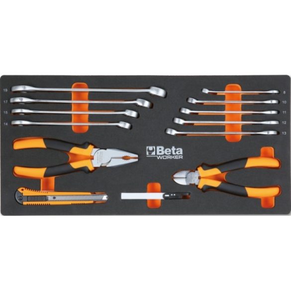 Beta Worker 2200E/N 3 fiókos szerszámos láda , 159 darabos Beta szerszámkészlet tartalma, Beta C22E fém szerszámosláda nyitott fiókokkal, Beta Worker kéziszerszámok a szivacsbetétben