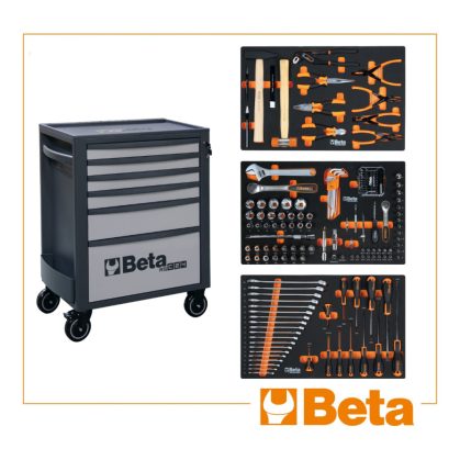 Beta Worker 024006863 szürke szerszámkocsi 189 darabos szerszámkészlettel tálcákban