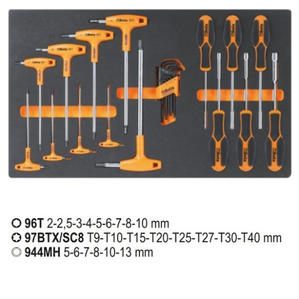 Beta M60MH EVA habszivacs tálca Torx® csavarokhoz, hajlított imbuszkulcsokkal és dugókulcsokkal