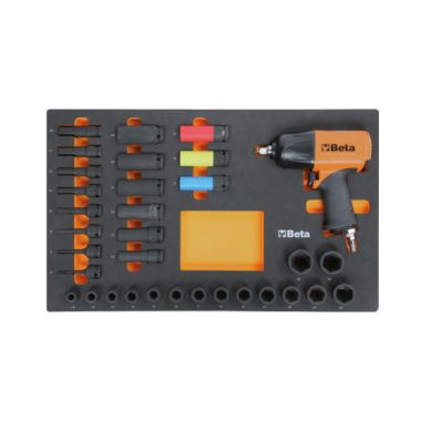 Beta M118 professzionális szerszámkészlet 1927P ütvecsavarbehajtóval és gépi dugókulcsokkal lágy hőformált tálcában