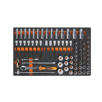 Beta M120 75 részes professzionális szerszámkészlet lágy hőformált tálcában, 1/2 colos dugókulcs és racsni választék