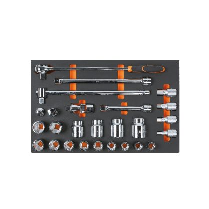 Beta M126 26 darabos 3/4 collos dugókulcs és tartozék készlet lágy hőformált szivacs tálcában