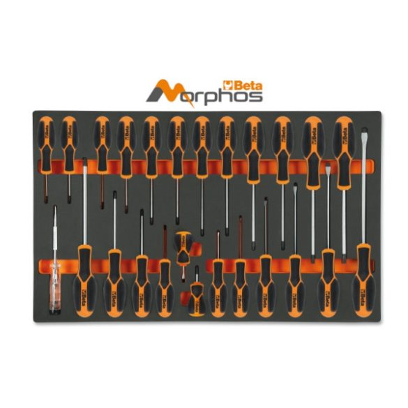 Beta M195MH Puha hőformált tálca 25 db Morphos csavarhúzóval hasítottfejű, Phillips® és Torx® csavarokhoz