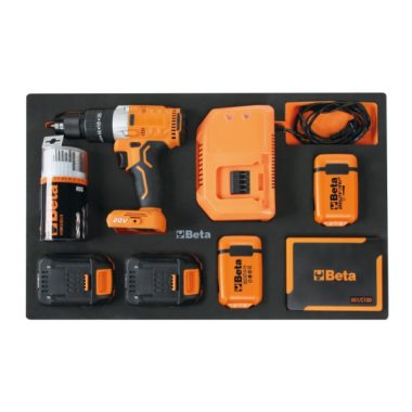 Beta M320 szerszámkészlet EVA habszivacs tálcában 20V-os akkumulátoros ütvefúróval és 100 részes tartozék készlettel