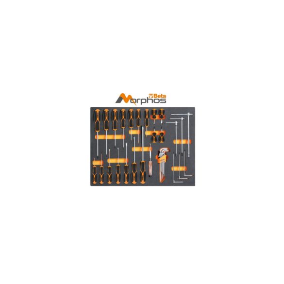 Beta MB44MH 34 részes szerszámkészlet puha hőformált tálcában Morphos csavarhúzókkal és imbuszkulcsokkal