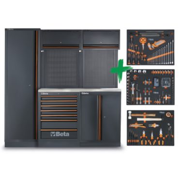   Beta C45PRO 2.0 B7X műhelybútor-kombináció 196 Beta Worker univerzális szerszámból álló választékkal