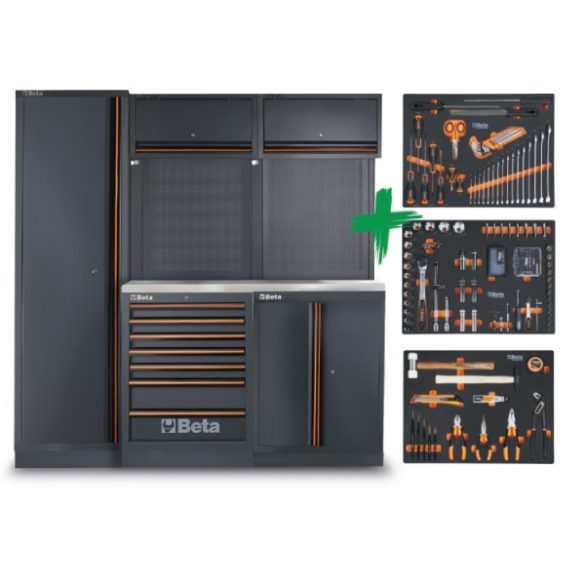 Beta C45PRO 2.0 B7X műhelybútor-kombináció 196 Beta Worker univerzális szerszámból álló választékkal