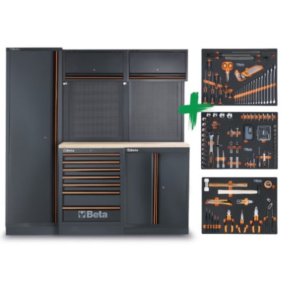 Beta C45PRO 2.0 B7W műhelybútor-kombináció 196 Beta Worker univerzális szerszámból álló választékkal