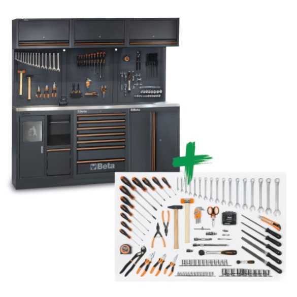 Beta C45PRO 2,0 AX műhelybútor-kombináció 157 Beta Worker univerzális szerszámból álló választékkal