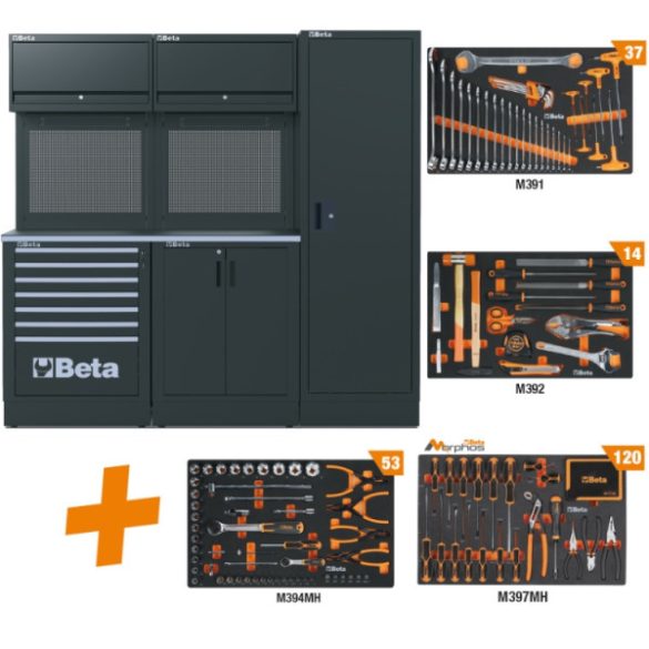 Beta RSC50 2.0 D/224UT professzionális műhelyberendezés összeállítás munkalappal és 224 darabos szerszámkészlettel