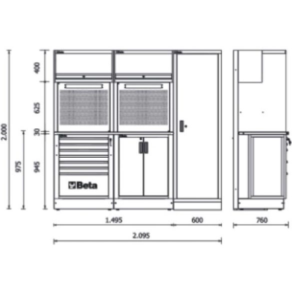 Beta RSC50 2.0 D/224UT professzionális műhelyberendezés összeállítás munkalappal és 224 darabos szerszámkészlettel