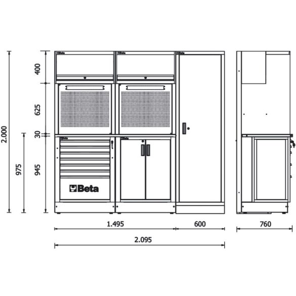 Beta RSC50 2.0 D moduláris műhelyberendezés faliszekrényekkel és 223 darabos Beta szerszámkészlettel