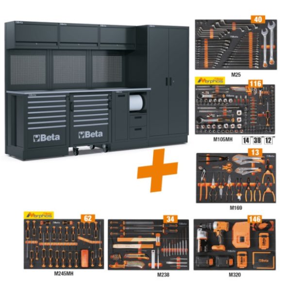 Beta RSC50 2.0 F/411UT professzionális műhelyberendezés 411 darabos szerszámkészlettel és munkalappal