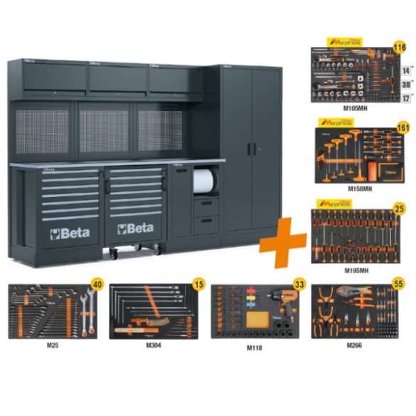 Beta RSC50 2.0 F/445UT komplett műhelyberendezés szerszámokkal, 445 darabos Beta szerszámkészlet tálcákban, RSC50 2.0 moduláris műhelybútor rendszer