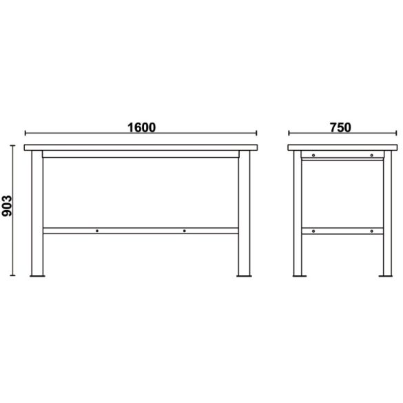 C58BC-W1,6 Egyszerű fa munkalapos munkapad, 1,6 m széles