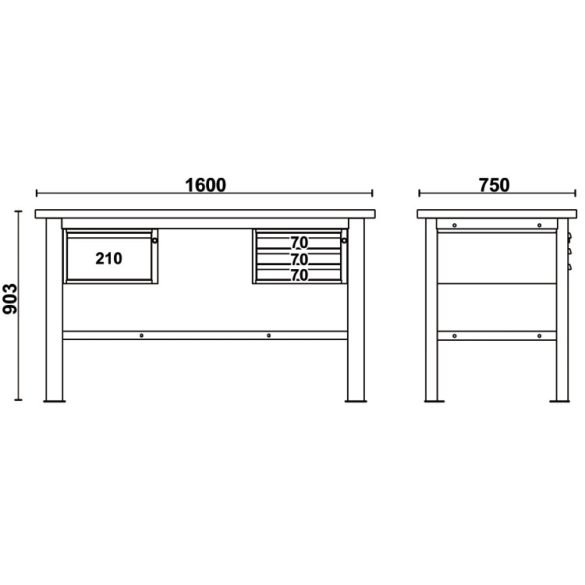 C58BC-W1,6 4C 4 fiókos, fa munkalapos munkapad, 1,6 m széles