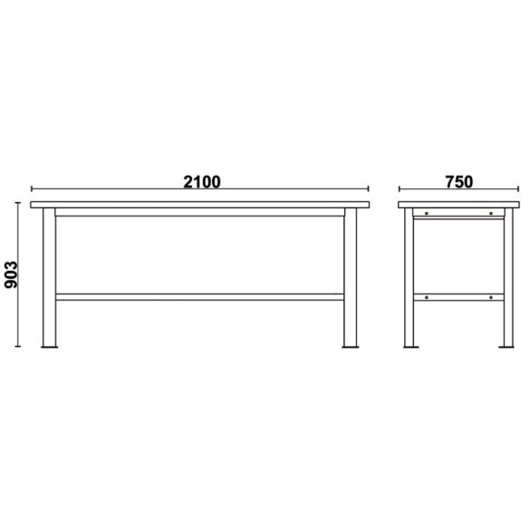 C58BC-W2,1 Egyszerű fa munkalapos munkapad, 2,1 m széles