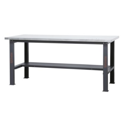 C58BC-X2,1 Egyszerű rozsdamentes acéllal fedett MDF munkalapos munkapad, 2,1 m széles