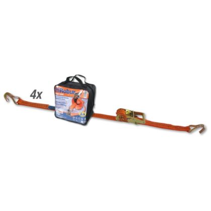   ROBUR 8181 6/B4 4 darab 8181 racsnis rögzítőheveder táskában, 6 m nagy szakítószilárdságú poliészter szalag, egyhorgos