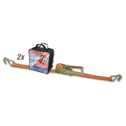   ROBUR 8182 8,5/B2 2 darab 8182 racsnis rögzítőheveder táskában, 8,5 m nagy szakítószilárdságú poliészter szalag, egyhorgos