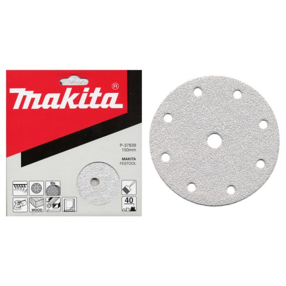 Makita excenterpapír tépőz. fehér 9 lyukú 150 mm K40 10 db